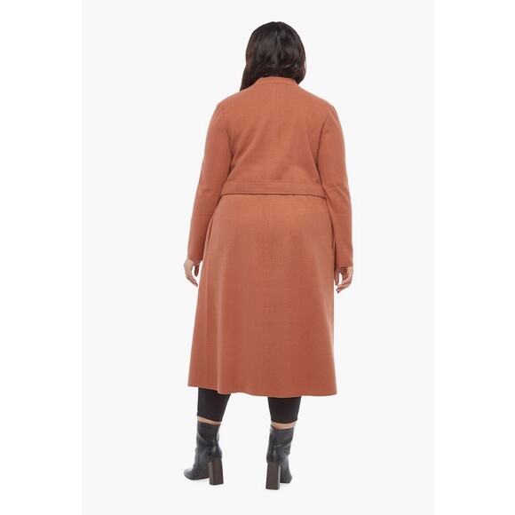 JUSTFAB Camel Brown Knit Side Pockets Tie Waist Drape Coat Size Small - Picture 3 of 16